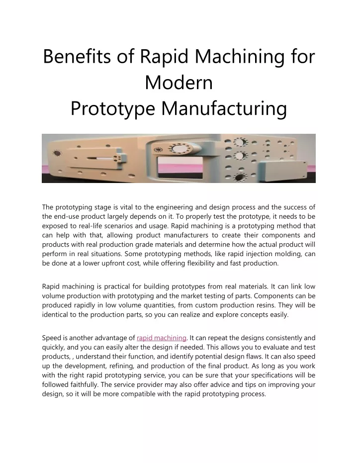 benefits of rapid machining for modern prototype