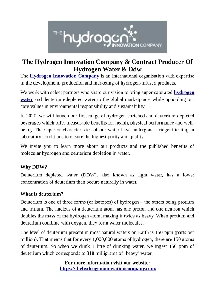 the hydrogen innovation company contract producer