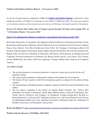 global cell isolation market report forecasts