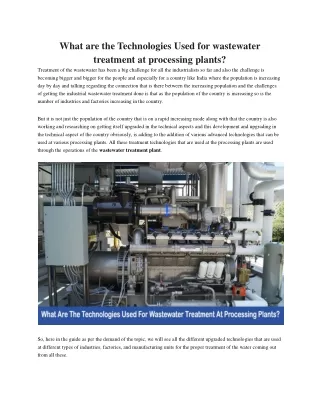 What are the Technologies Used for wastewater treatment at processing plants?