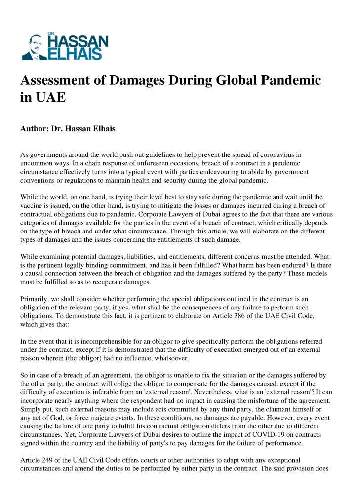 assessment of damages during global pandemic
