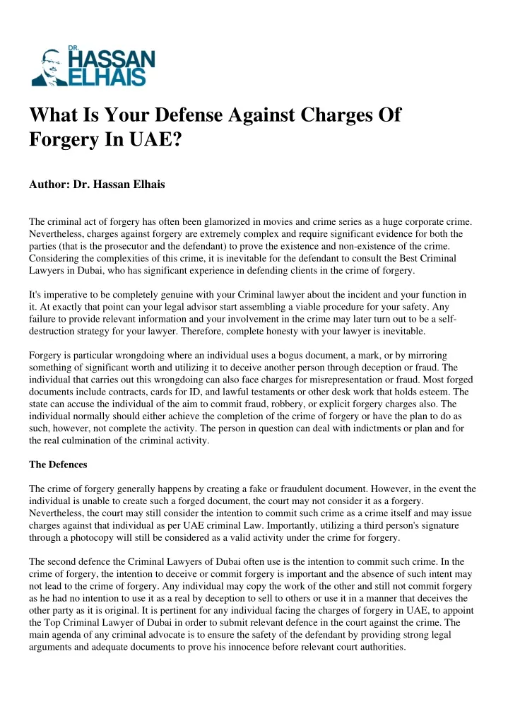 what is your defense against charges of forgery
