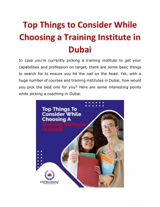 Top Things to Consider While Choosing a Training Institute in Dubai