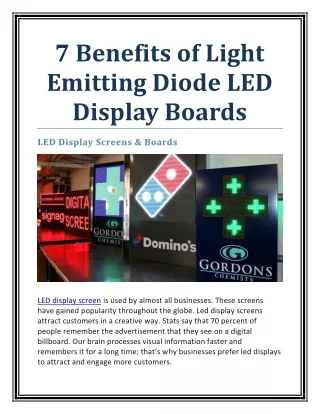 7 Benefits of Light Emitting Diode LED Display Boards