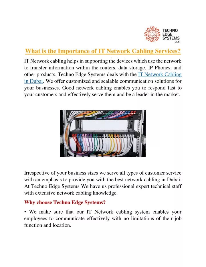 what is the importance of it network cabling