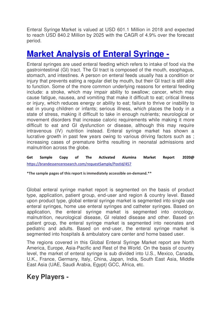 enteral syringe market is valued