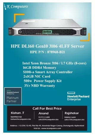 HPE DL160 Gen10 3106 4LFF Server