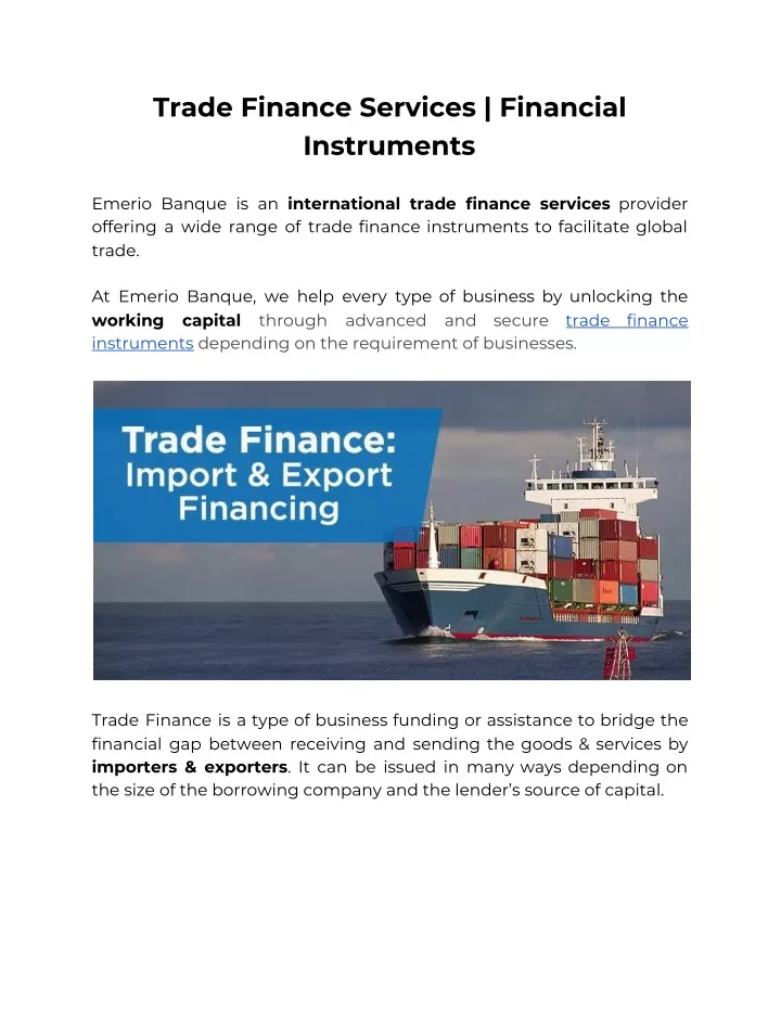 trade finance services financial instruments