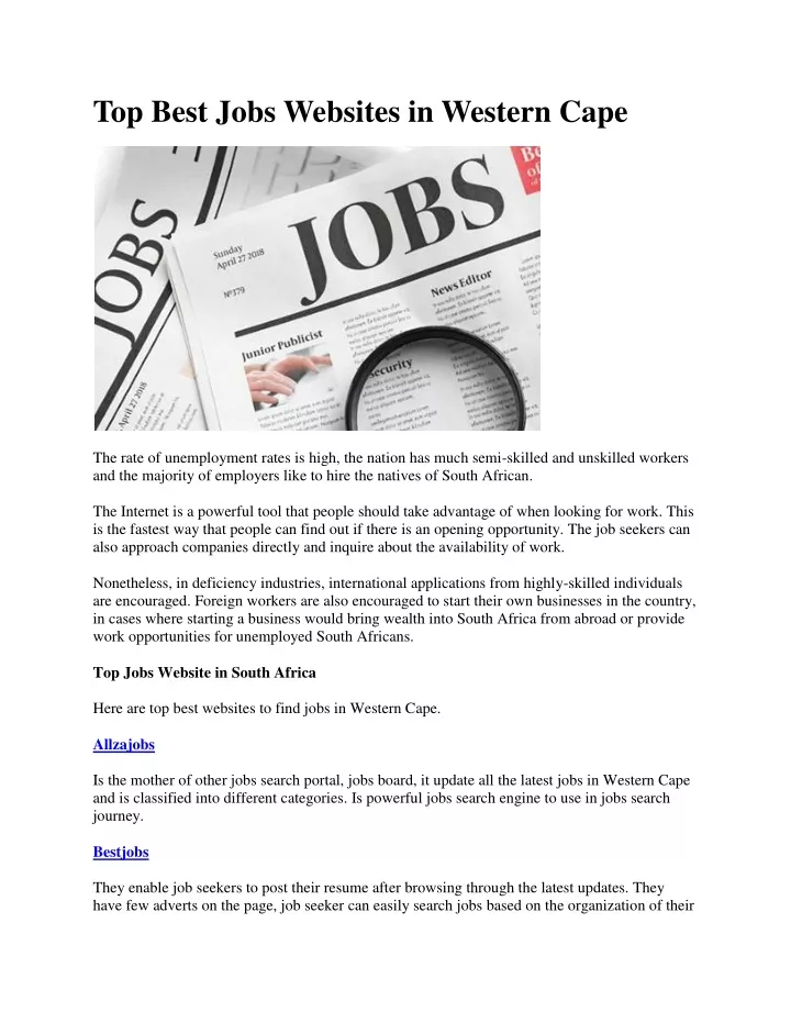 top best jobs websites in western cape