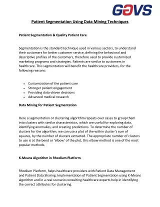 patient segmentation using data mining techniques