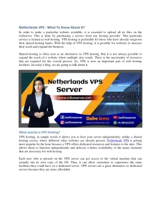 Netherlands VPS Server Hosting – Onlive Server