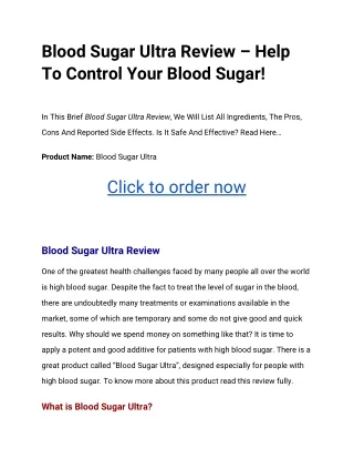 Blood Sugar Ultra Review - Help To Control Your Blood Sugar!