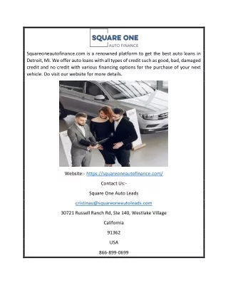 Used Car Loans in Detroit Mi | Squareoneautofinance.com