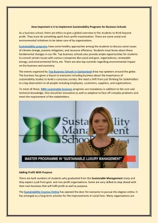 How Important is it to Implement Sustainability Programs for Business Schools - PDF