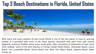 Top 3 Beach Destinations in Florida, United States