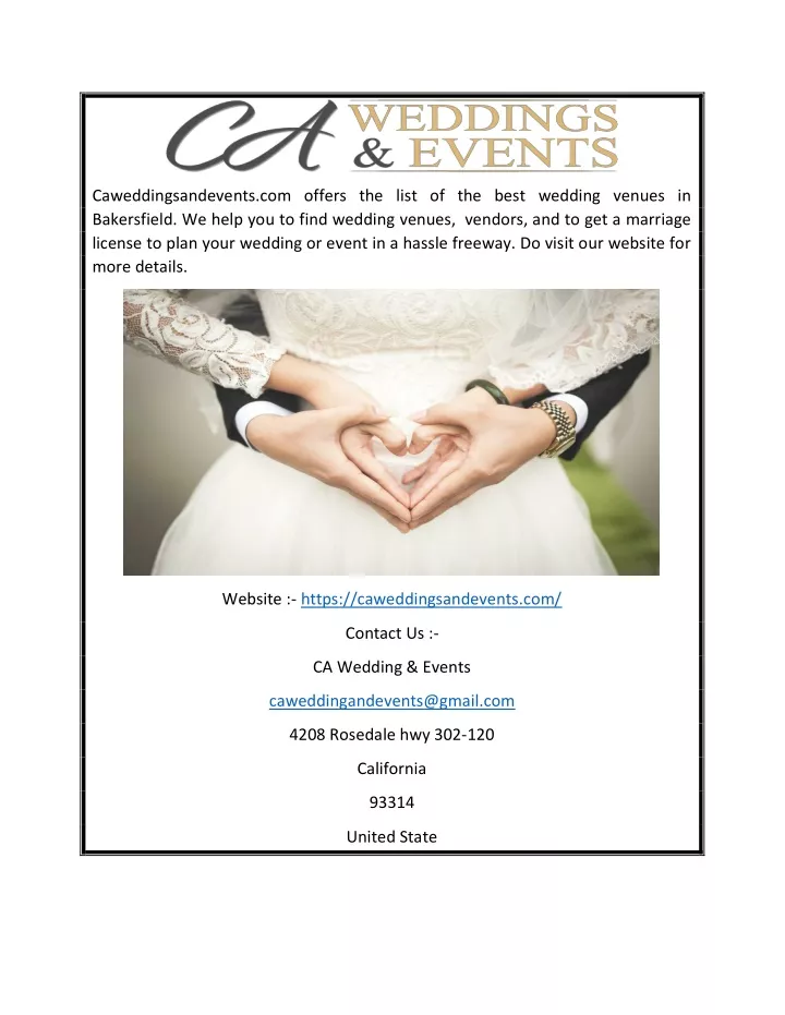 caweddingsandevents com offers the list