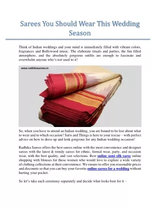 Sarees You Should Wear This Wedding Season - Radhika Sarees