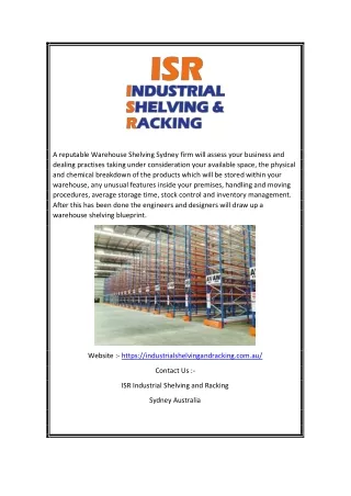 a reputable warehouse shelving sydney firm will