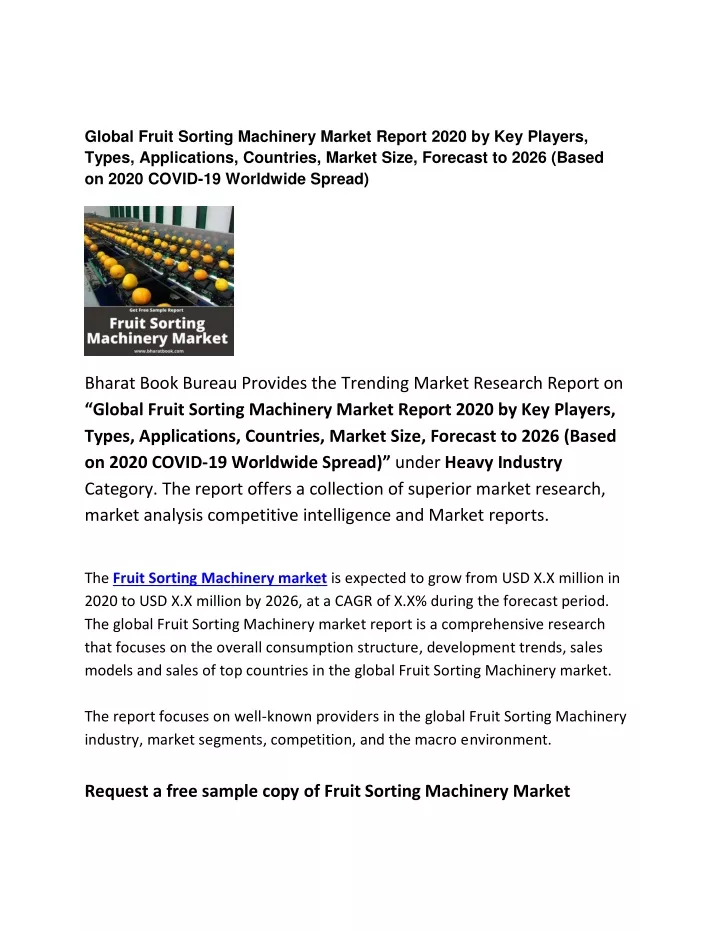 global fruit sorting machinery market report 2020