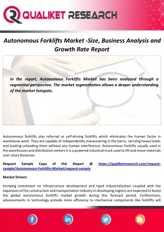 Autonomous Forklifts Market 2020-2027 : Size, Share and Forecast Report