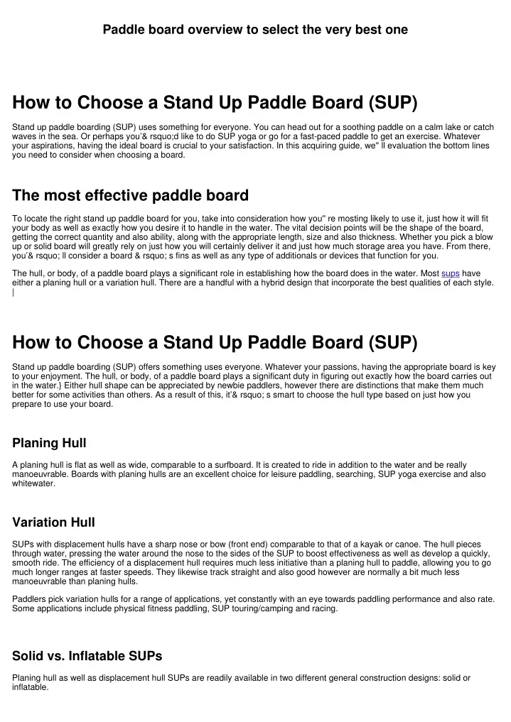 paddle board overview to select the very best one