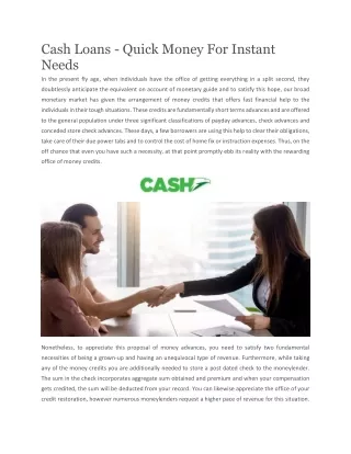 cash loans quick money for instant needs