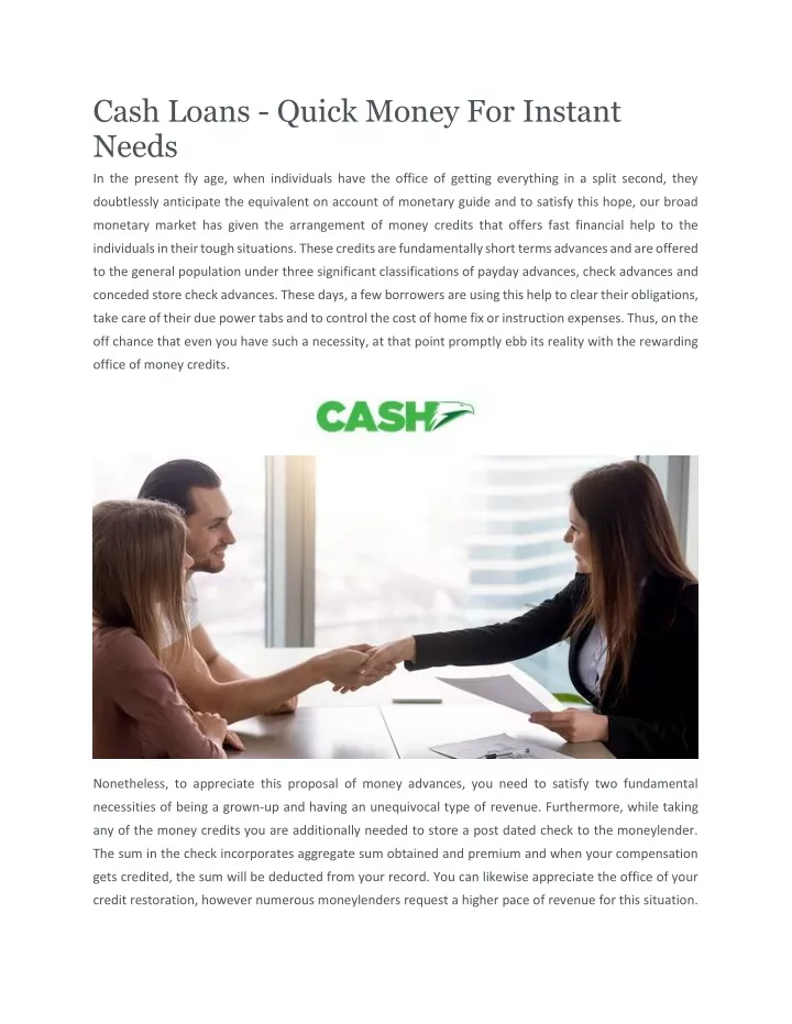 cash loans quick money for instant needs