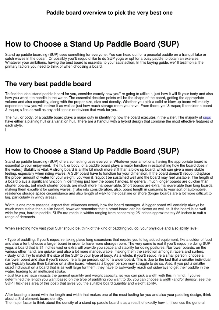 paddle board overview to pick the very best one
