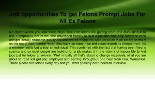 Job opportunities To get Felons Prompt Jobs For All Ex Felons