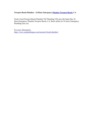 newport beach plumber 24 hour emergency plumber