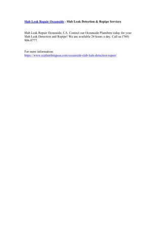 slab leak repair oceanside slab leak detection