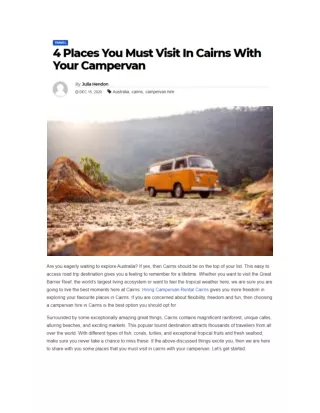 4 Places You Must Visit in Cairns With Your Campervan