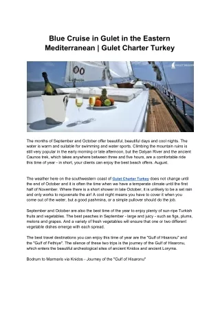 Blue Cruise in Gulet in the Eastern Mediterranean | Gulet Charter Turkey
