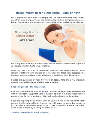 nasal irrigation for sinus issue safe or not