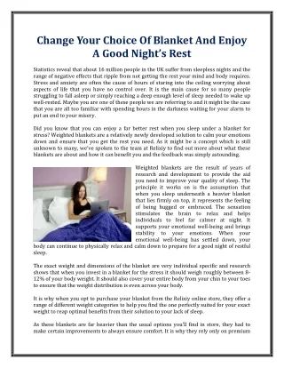Change Your Choice Of Blanket And Enjoy A Good Night’s Rest