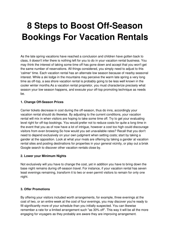 8 steps to boost off season bookings for vacation