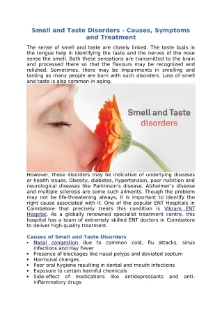 smell and taste disorders causes symptoms