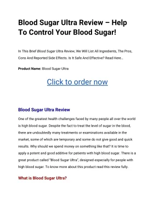 Blood Sugar Ultra