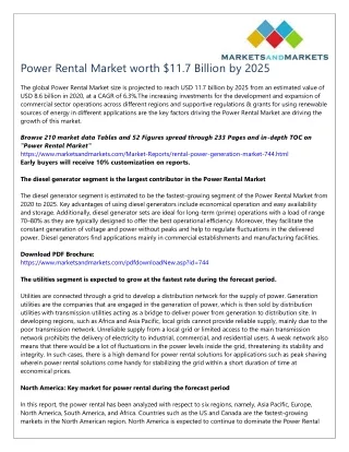 Power Rental Market worth $11.7 Billion by 2025
