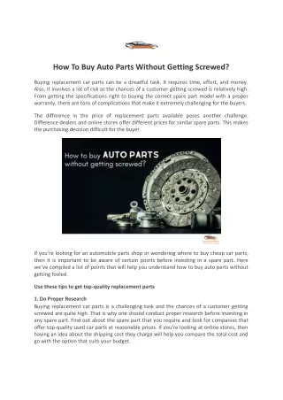 How To Buy Auto Parts Without Getting Screwed?