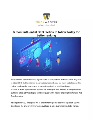 5 most influential SEO tactics to follow today for better ranking