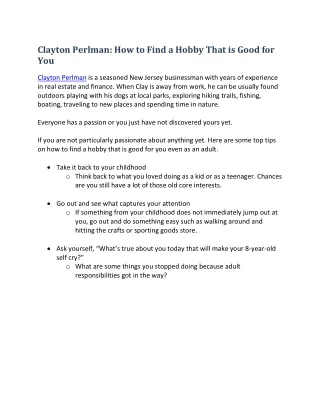 clayton perlman how to find a hobby that is good