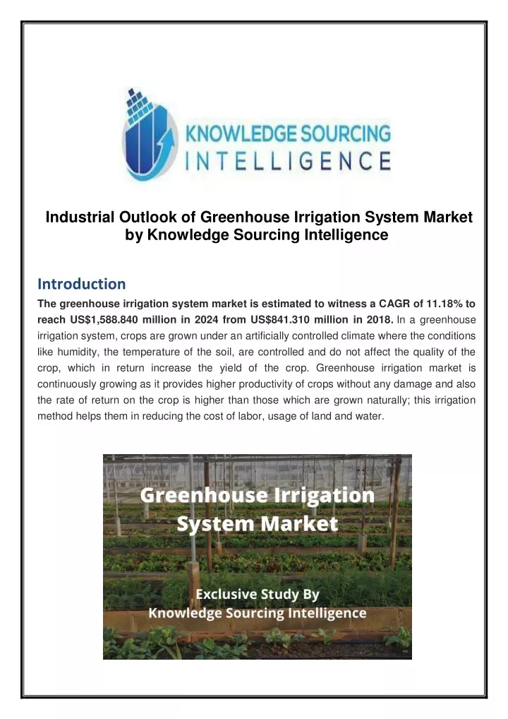 industrial outlook of greenhouse irrigation