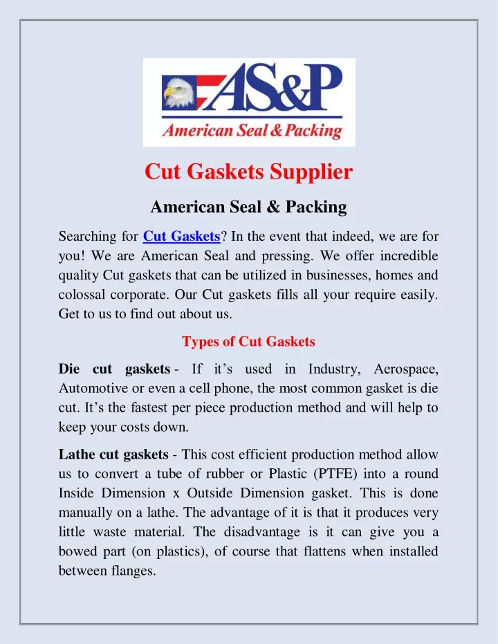 cut gaskets supplier