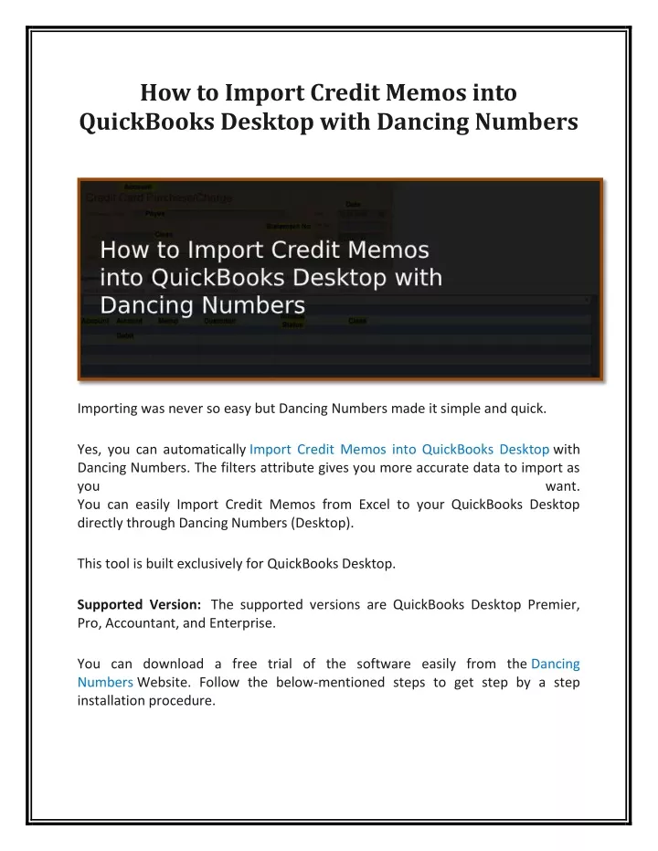 how to import credit memos into quickbooks