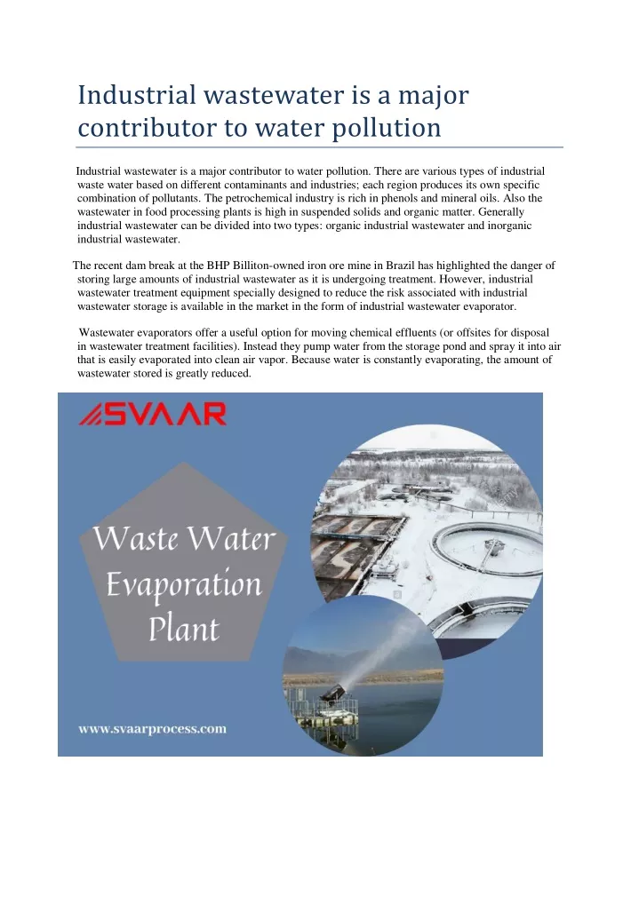 industrial wastewater is a major contributor