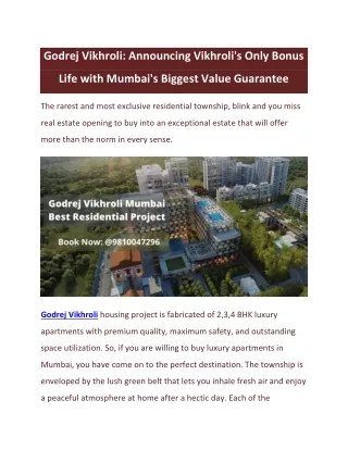 Godrej Vikhroli: Announcing Vikhroli's Only Bonus Life with Mumbai's Biggest Value Guarantee