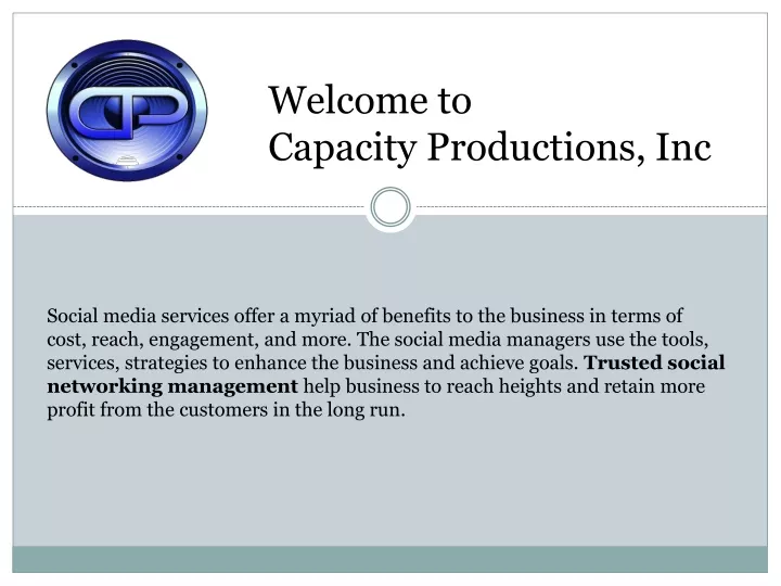 welcome to capacity productions inc
