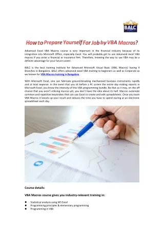 How to Prepare Yourself For Job by VBA Macros?