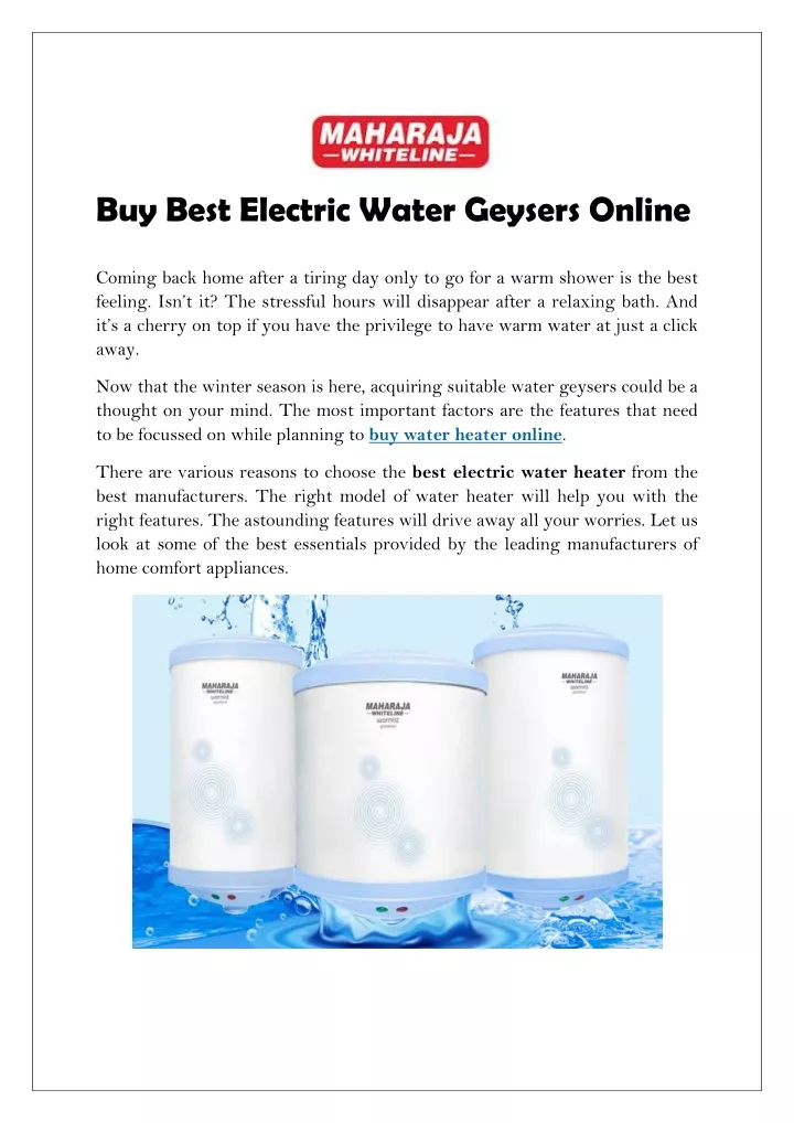 buy best electric water geysers online coming